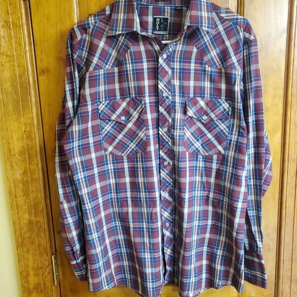 Vintage Holt Western Wear‎ Plaid Pearl Snap Shirt Mens Sz M (15-15 1/2)